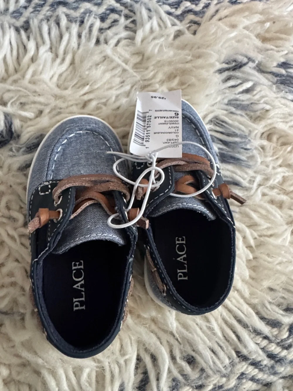 Place Kids Navy Denim Moccasins with Brown Laces